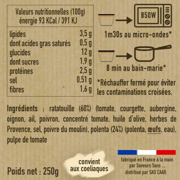 Valeurs nutritionnelles lasagnes de polenta végétariennes