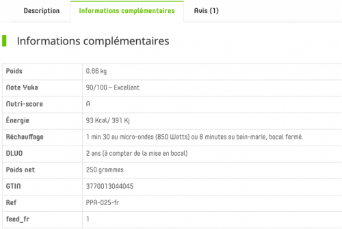 Informations complémentaires des lasagnes végés