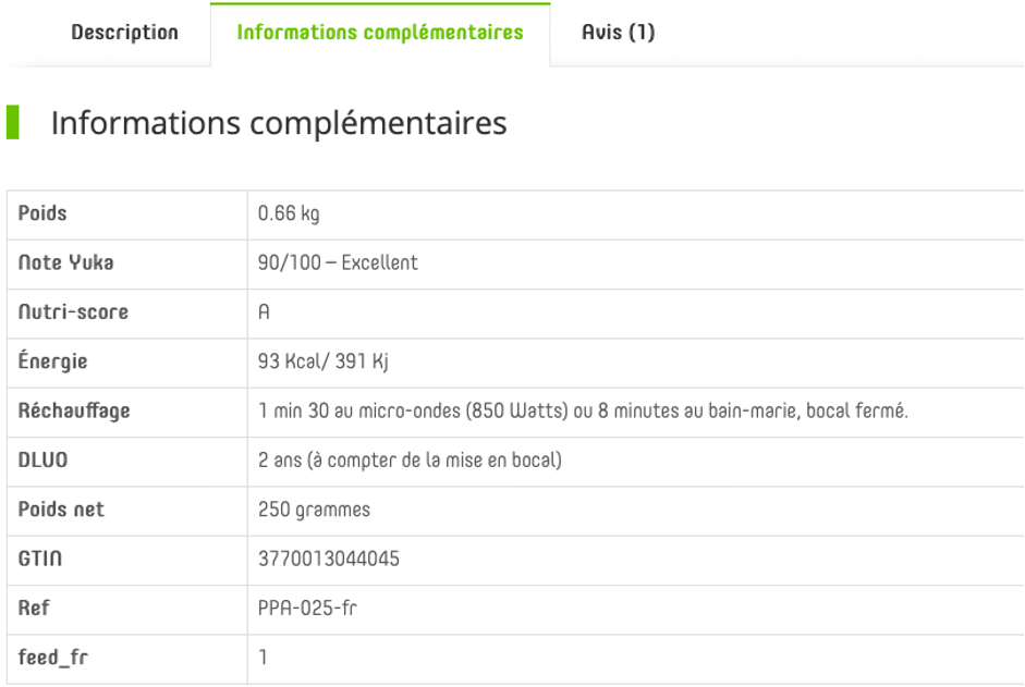 Informations complémentaires des lasagnes végés